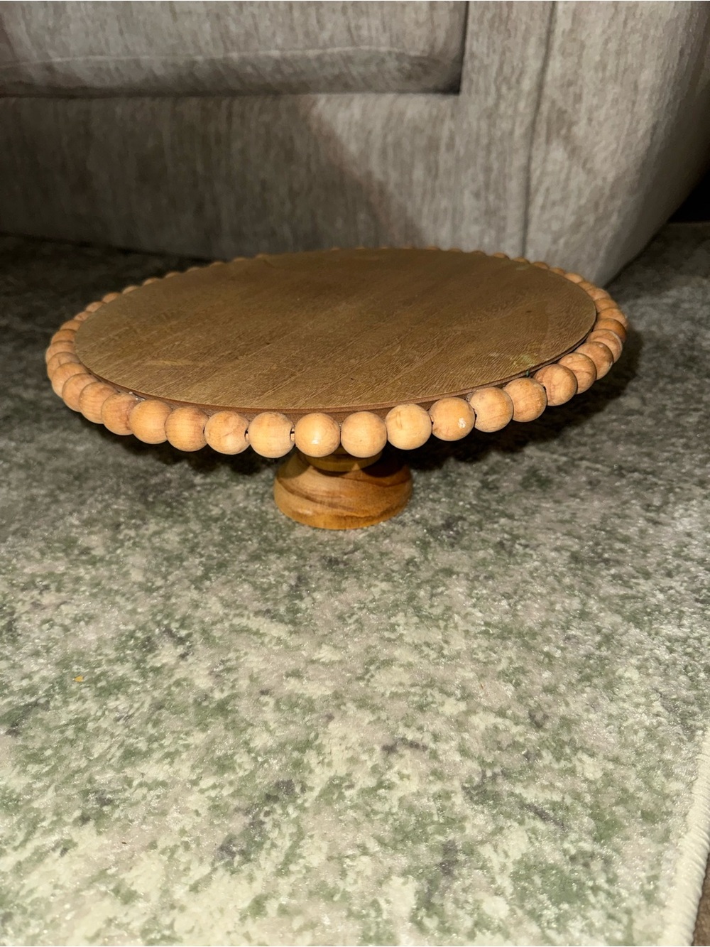 Wood Beaded Pedestal Cake Stand - Natural Brown